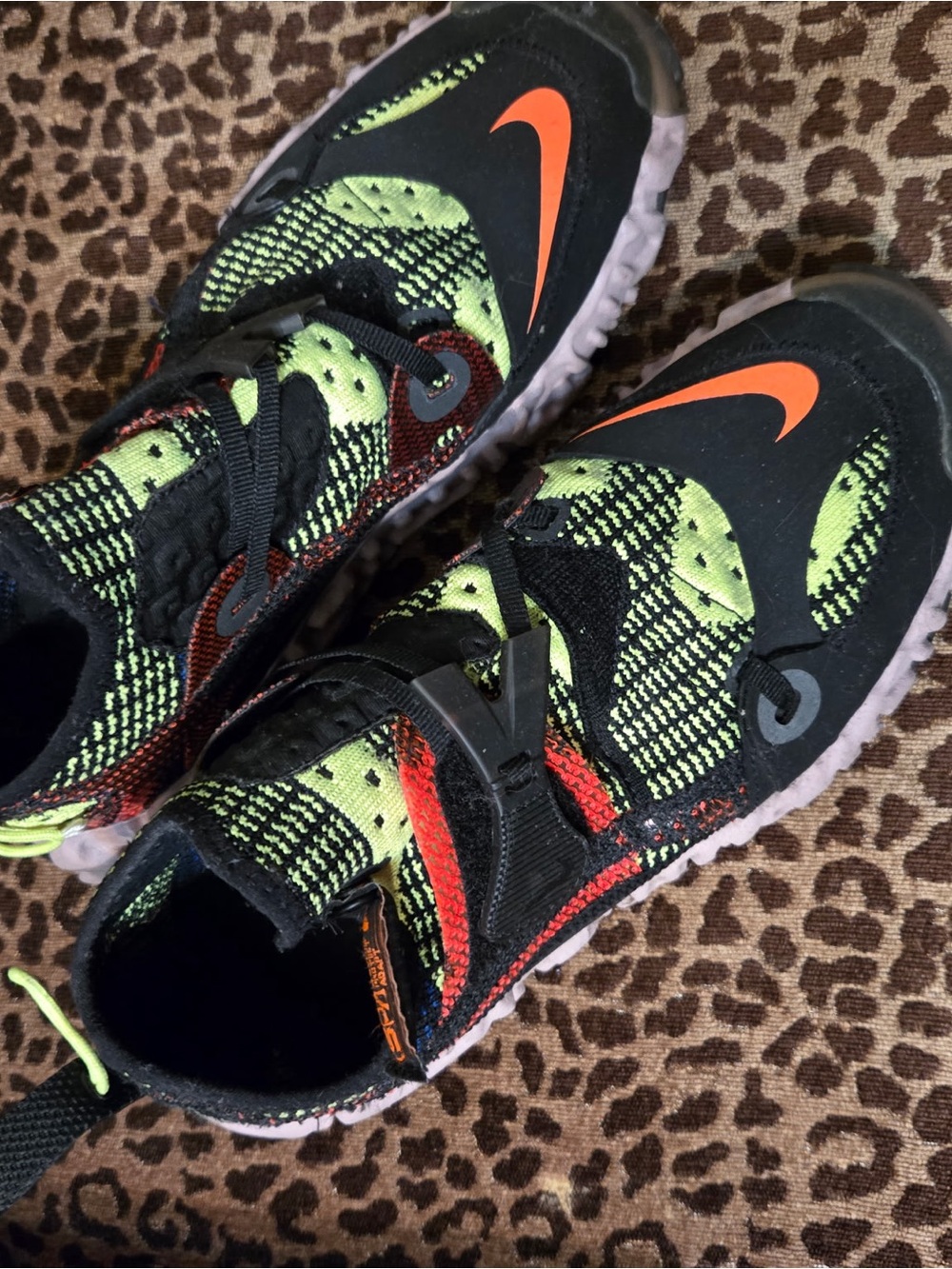 Nike Kids Black Sneakers with Neon Green & Orange Accents